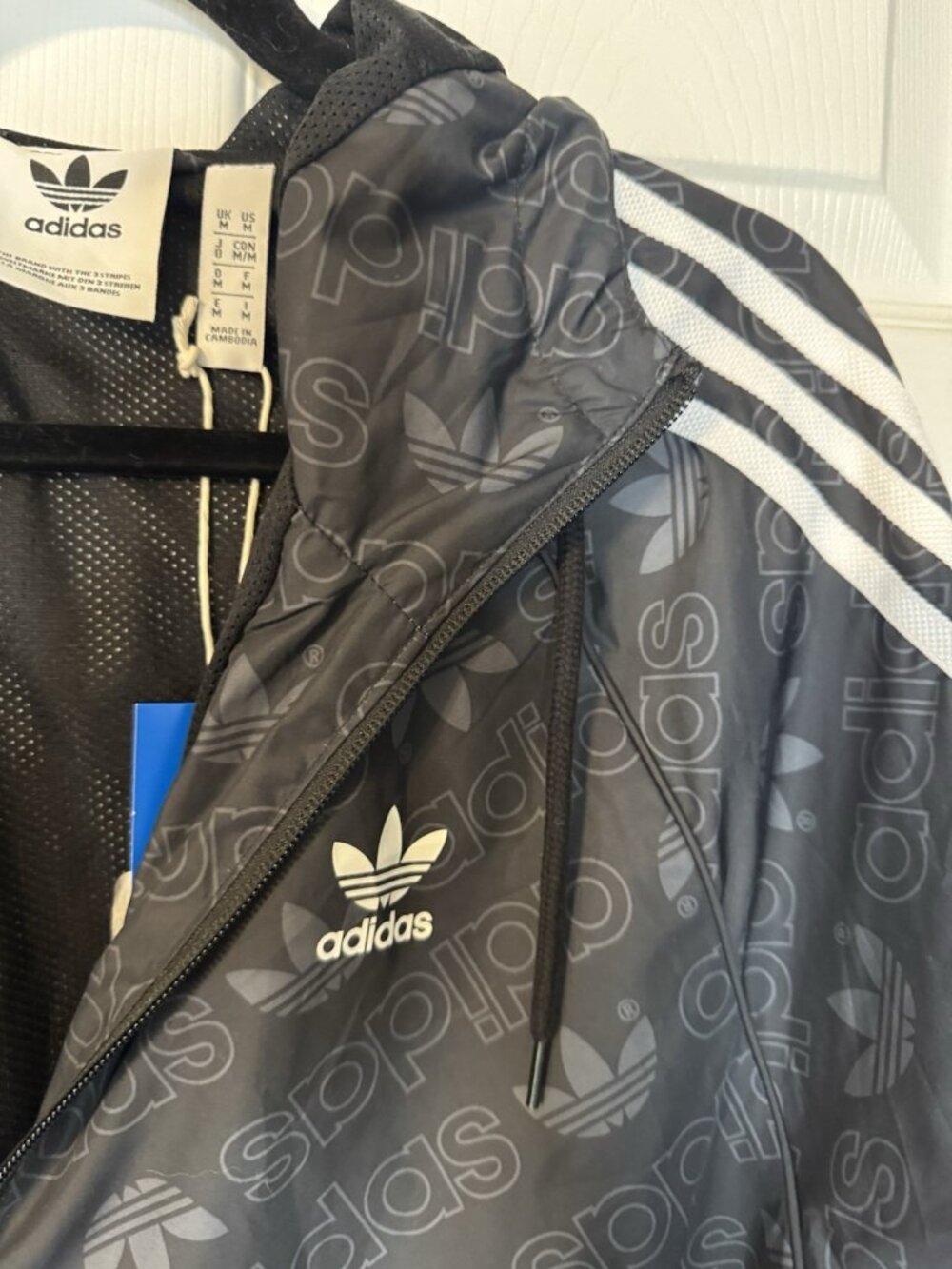 Adidas Wind RDY Anorak Windbreaker Classic Stripe Mens M Black Packable NWT $90 - Picture 8 of 9